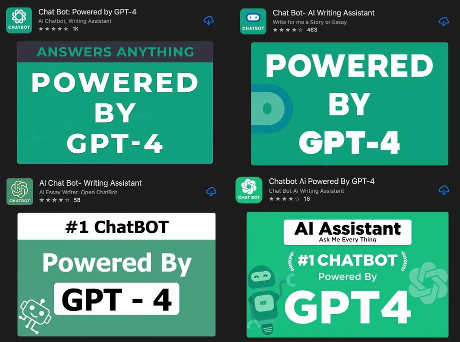 Les applications sur l'App Store se présentent comme des versions de ChatGPT. (Alex Kléber)