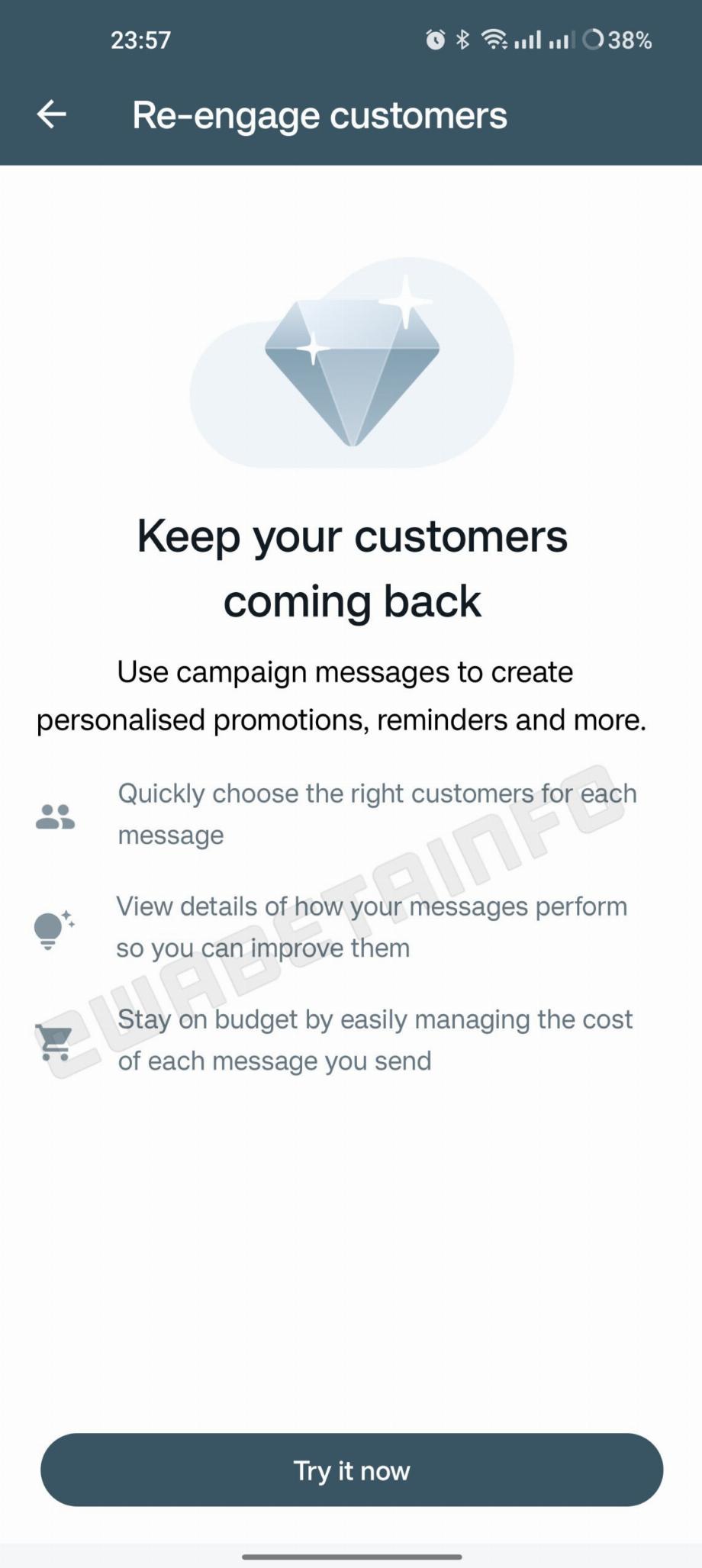 Campagnes publicitaires sur WhatsApp pour les entreprises. (WABetaInfo)