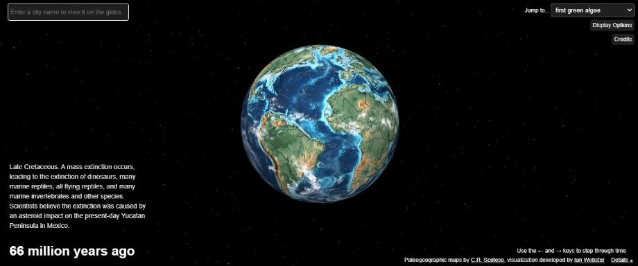La carte interactive Ancient Earth Globe montre à quoi ressemblait la Terre, un pays ou une ville il y a des millions d'années. (Capture)