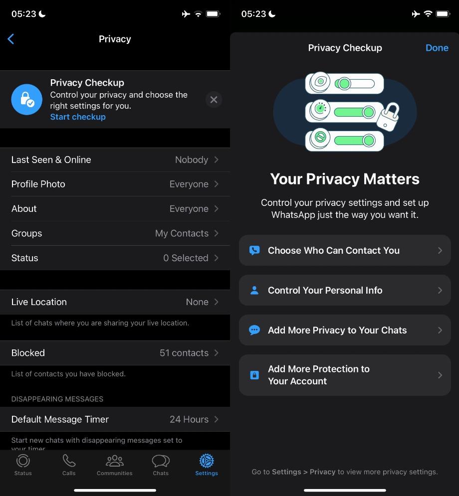 WhatsApp mettrait en place une fenêtre de vérification de la confidentialité pour les utilisateurs. (WABetaInfo)
