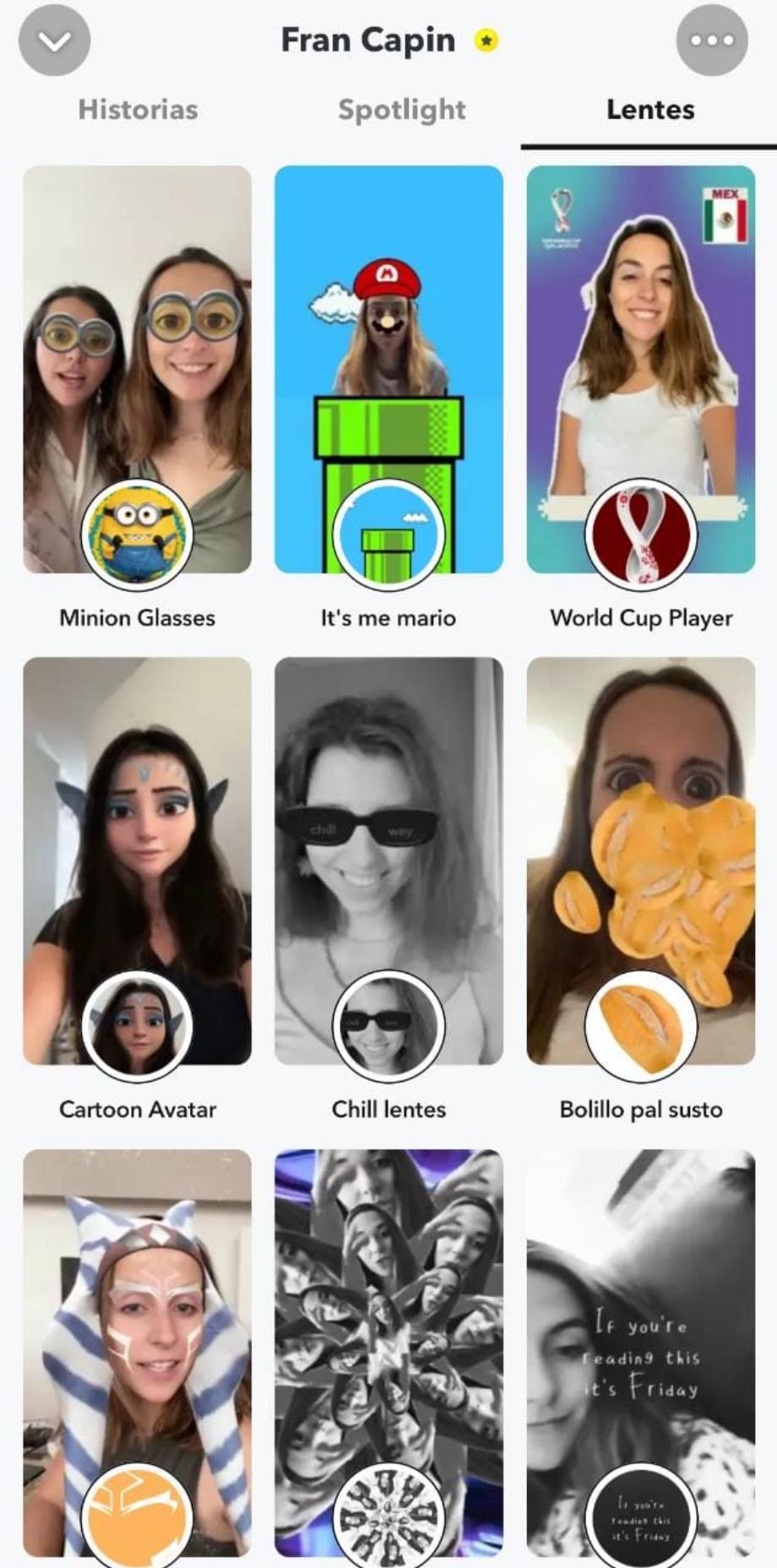 Objectifs Snapchat créés par Fran Capin. (Capture)