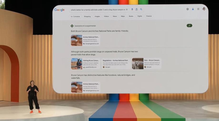 Cathy Edwards, vice-présidente de l'ingénierie chez Google, présente les fonctionnalités d'intelligence artificielle intégrées à la recherche Google