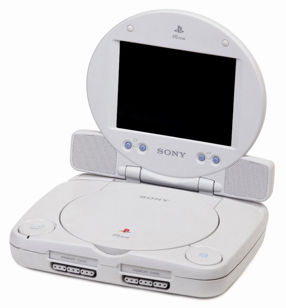 La PlayStation One permettait de connecter un mini écran LCD dans une structure circulaire qui comprenait des haut-parleurs.