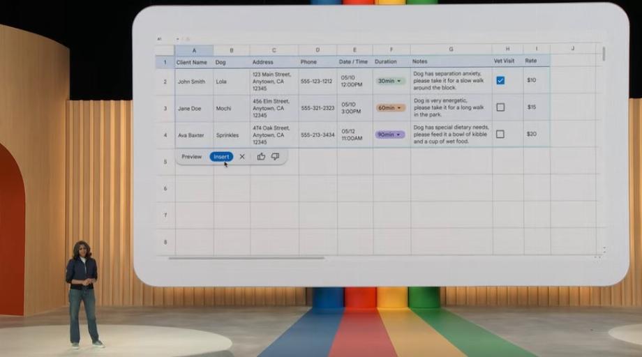 Aparna Pappu, directrice générale de Google Worlspace, présente la fonctionnalité Aidez-moi à organiser dans Google Sheets.