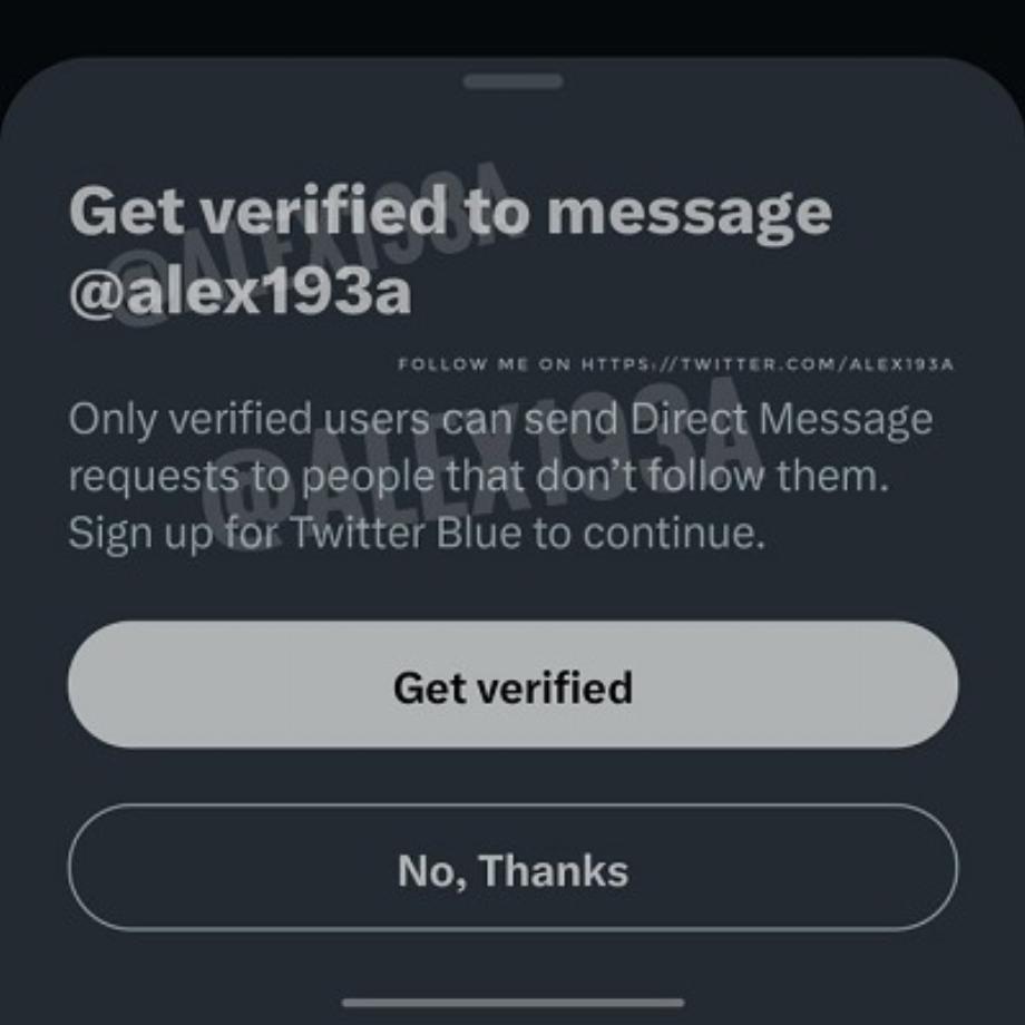 Twitter n'autorisera l'envoi de messages directs qu'aux comptes suivis. (Twitter/@alex193a)
