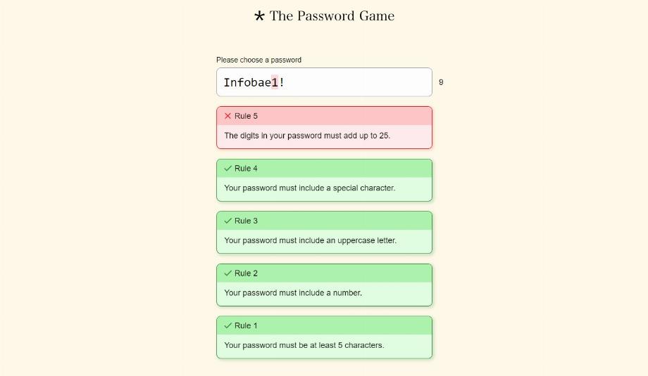 Le jeu Password demande des conditions amusantes pour créer un mot de passe. (Capture)