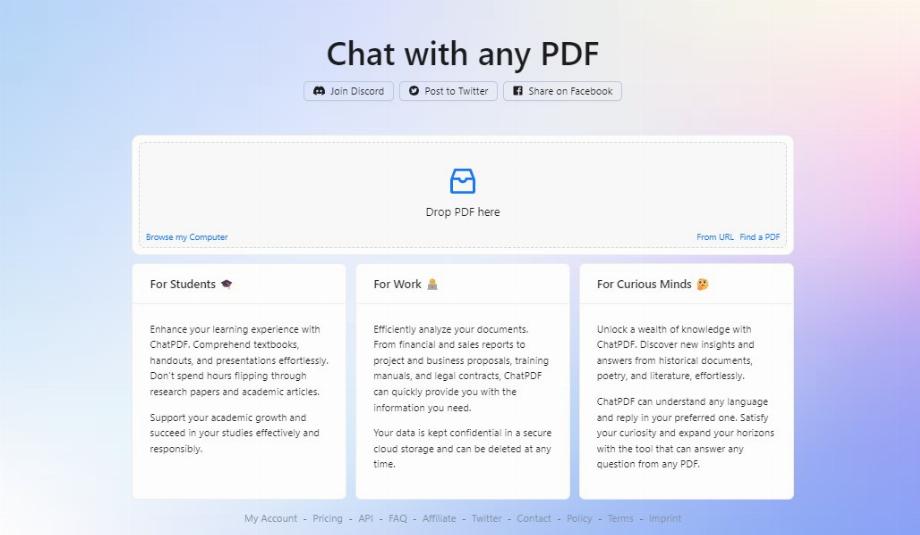 Le site ChatPDF permet de transformer un tel fichier en intelligence artificielle et de poser des questions sur son contenu. (Capture)