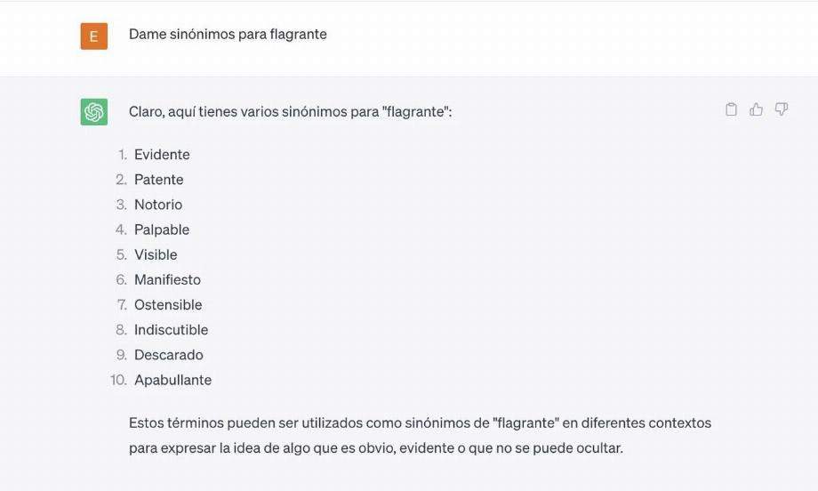 La vérification du texte avec ChatGPT peut vous aider à trouver des synonymes de mots. (Genbeta)