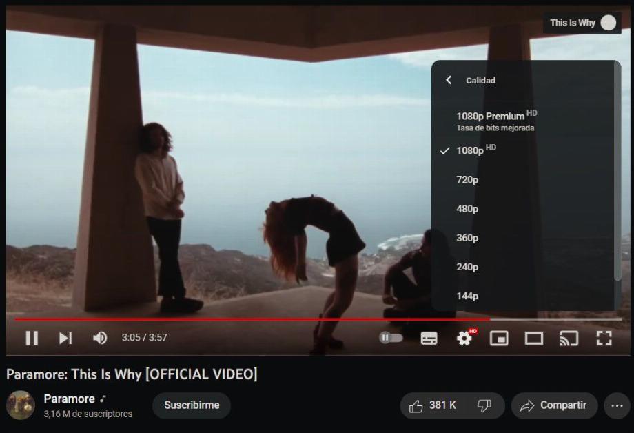 YouTube autorise la lecture vidéo 1080p de haute qualité uniquement pour les abonnés du service premium. (Capture)