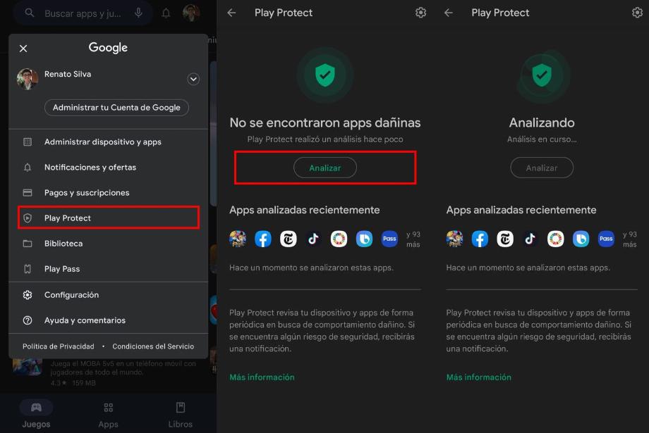 La fonction de Google Play Protect est d'analyser l'appareil pour vérifier qu'aucune application malveillante n'est installée sur le téléphone portable. (Infobae)