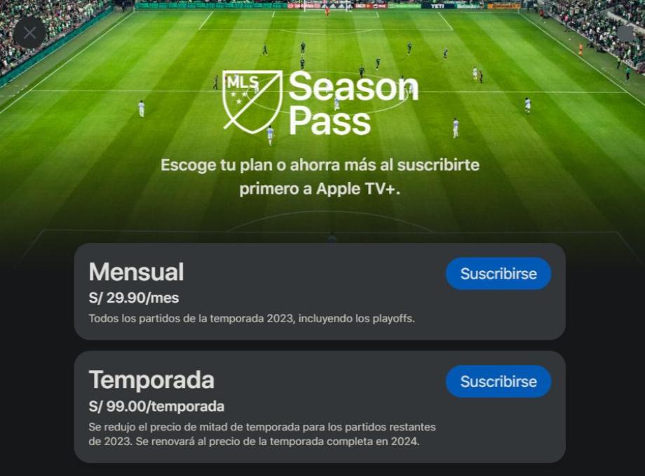 Le Season Pass MLS coûte 15 $ par mois ou 99 $ par saison. (Capturer)