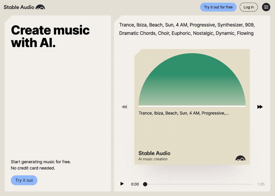 Avec cet outil, il est possible de générer de la musique à partir de texte. (Stabilité IA)