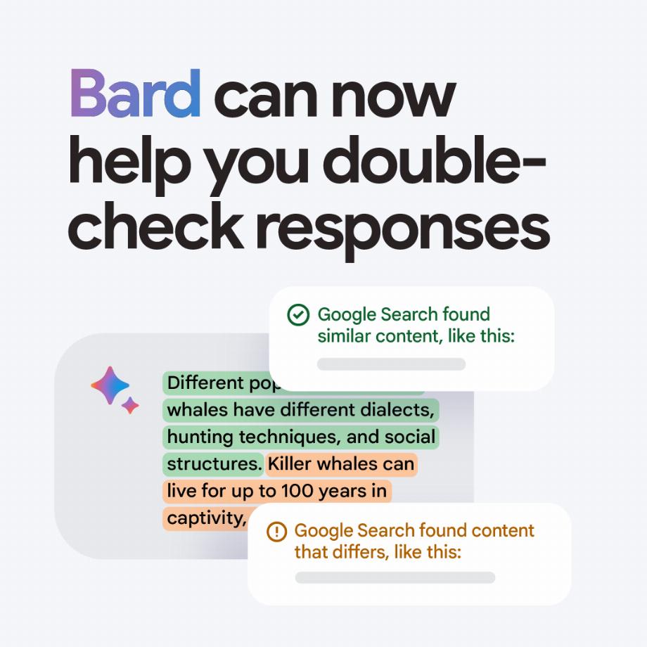 Exemple de la façon dont les informations présentées dans la réponse générée par Bard sont mises en surbrillance, après avoir appuyé sur le bouton « Google it ». (Google)