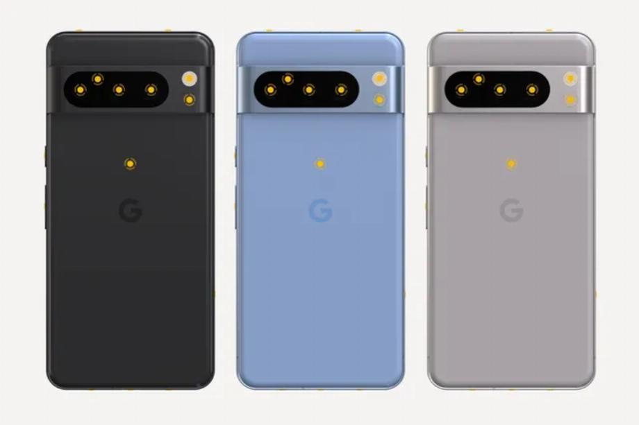 Le simulateur affiche le téléphone en trois couleurs ; bleu pâle, sable « porcelaine » et noir. (Google)