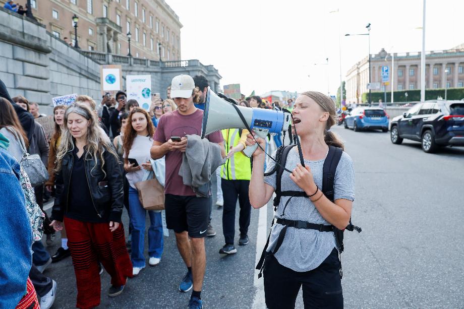 Greta Thunberg, à Stockholm, lors d'une récente manifestation sur les questions liées au changement climatique. (Christine Olsson/Agence de presse TT/via REUTERS)