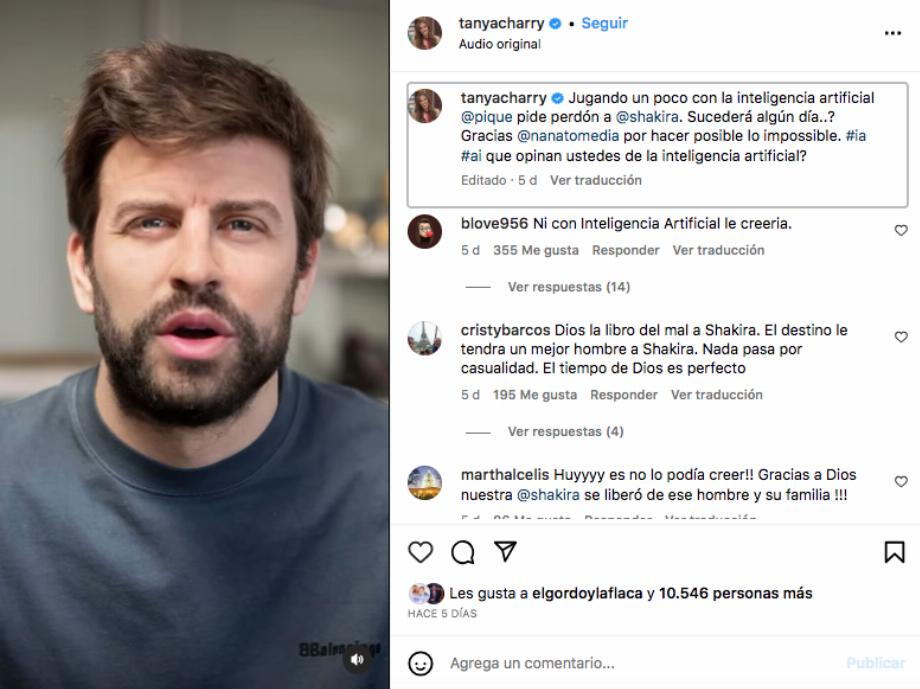 Gérard Piqué a été recréé grâce à l'intelligence artificielle et s'est excusé auprès de Shakira. Les réseaux sociaux ont explosé – crédit @tanyacharry/Instagram