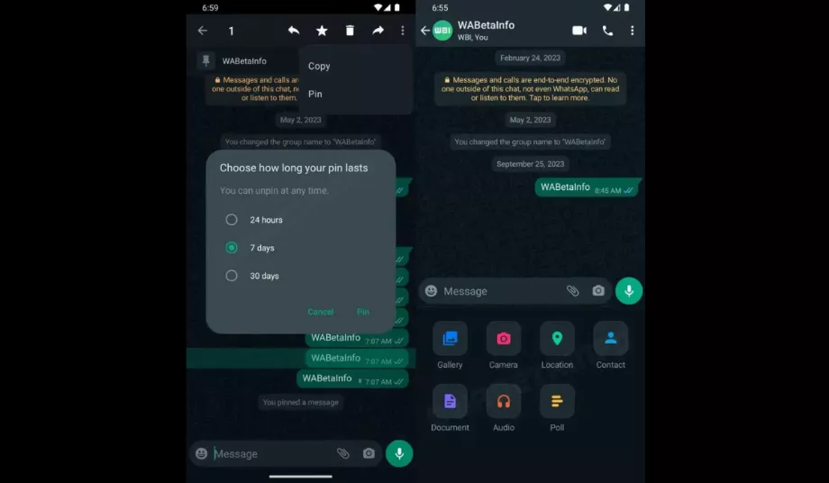 Messages en vedette avec date d'expiration sur WhatsApp. (WABetaInfo)