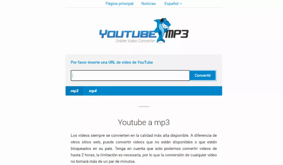 Il existe plusieurs services en ligne qui offrent cette possibilité de manière simple et rapide. (Capture d'écran : https://es.ytmp3.mobi/es42/)
