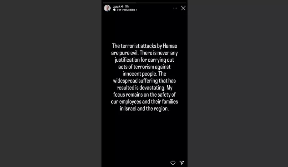 Mark Zuckerberg condamne sévèrement les attaques terroristes du Hamas en Israël. (Capture d'écran : @zuck)