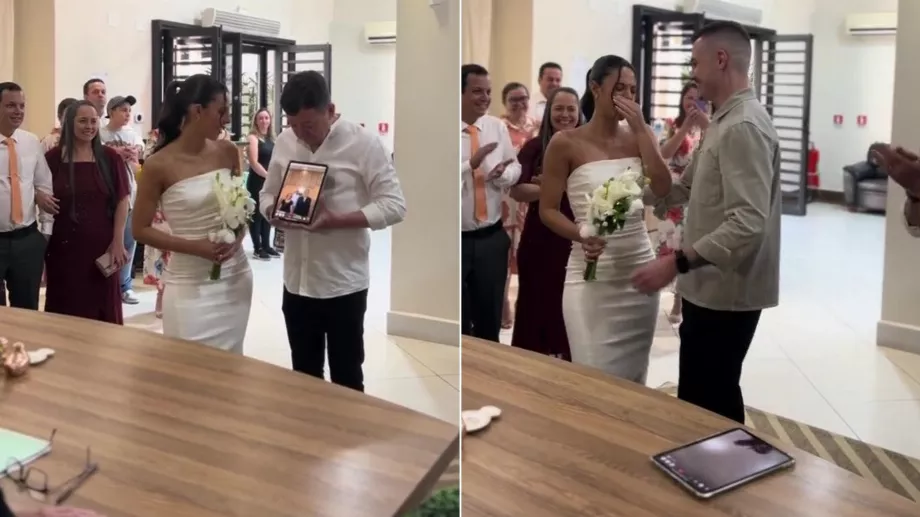 Surprise émotionnelle lors d'un mariage par appel vidéo qui conquiert les réseaux sociaux. (TikTok : @icarofurlanetto)