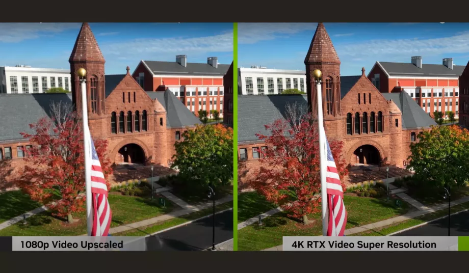 Exemple de la façon dont l’effet RTX Video Super Résolution est appliqué à une image. (NVIDIA)