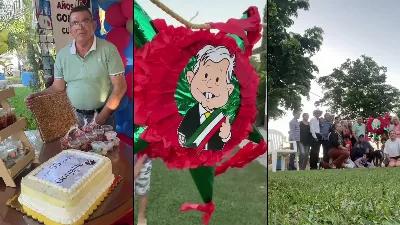 Un homme a célébré son 65e anniversaire avec une soirée sur le thème d'AMLO et de la pension sociale