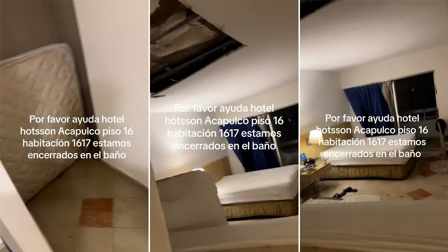 Un homme demande de l'aide après avoir été coincé avec ses filles dans un hôtel d'Acapulco après l'ouragan Otis Crédit : @dei.ortega