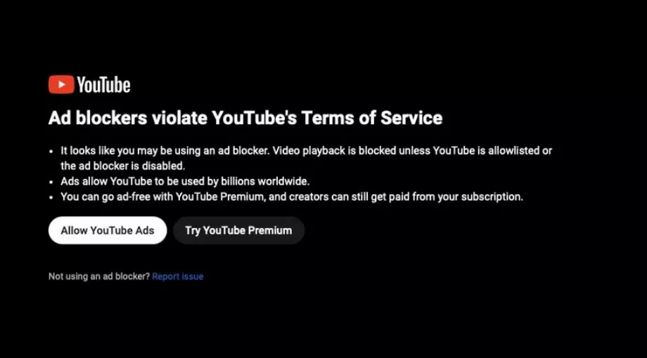 YouTube affiche un avertissement lorsqu'il identifie que quelqu'un utilise des bloqueurs de publicités. (Le bord)