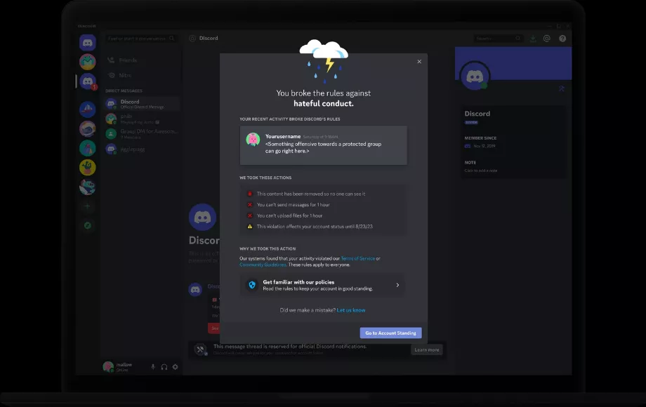 Discord émettra des avertissements aux utilisateurs qui enfreignent ses directives communautaires. (Discorde)