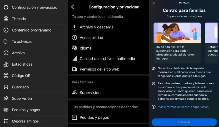 Étape par étape pour activer le contrôle parental sur Instagram.