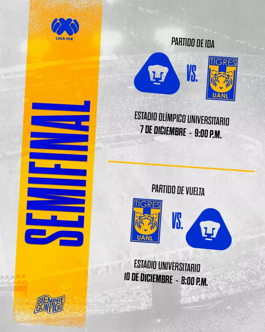 Les supporters peuvent programmer les dates pour ne pas manquer les matchs passionnants entre Tigres et Pumas, qui décideront qui se qualifiera pour la grande finale (Club Tigres).