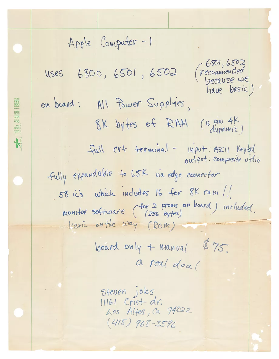 Lettre de Steve Jobs vendue aux enchères.