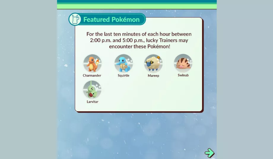 Des Pokémon comme Salamèche et Carapuce seront disponibles dans les 10 dernières minutes de chaque heure d'événement. (@PokémonGoApp)