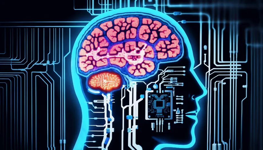 Vision futuriste : une radiographie révèle un cerveau modifié par des micropuces et des circuits, incarnant la convergence entre les humains et les machines à l'ère de l'intelligence artificielle et de la robotique. (Informations sur l'image illustrative)