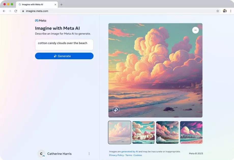 Imagine est situé sur un site Web distinct des applications Meta. (But)