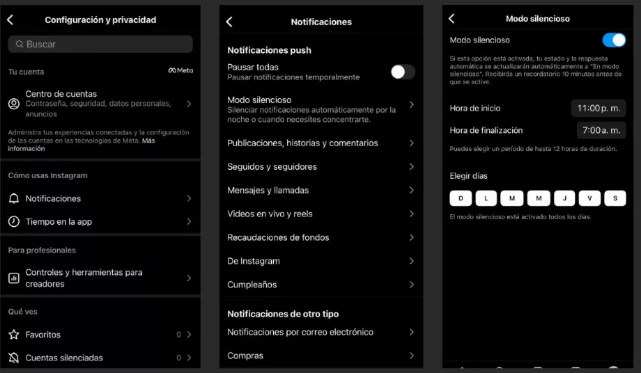 Étape par étape pour activer le mode silencieux sur Instagram.