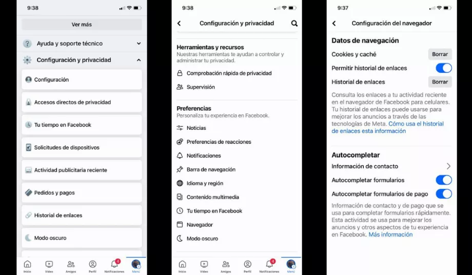 Étape par étape pour désactiver la fonction Link History. (Facebook)