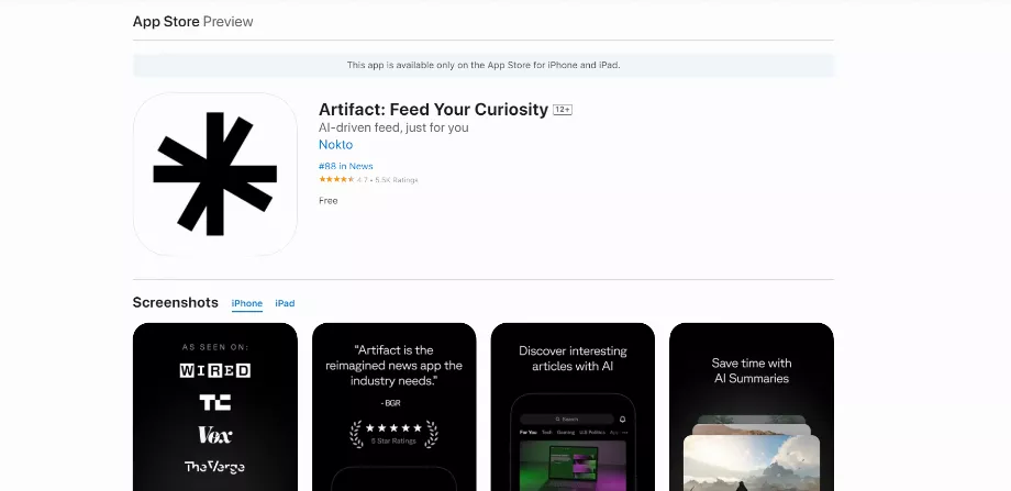 En raison de la fermeture annoncée, Artifact restreint désormais les interactions et se prépare à cesser son service fin février. (Magasin d'applications)