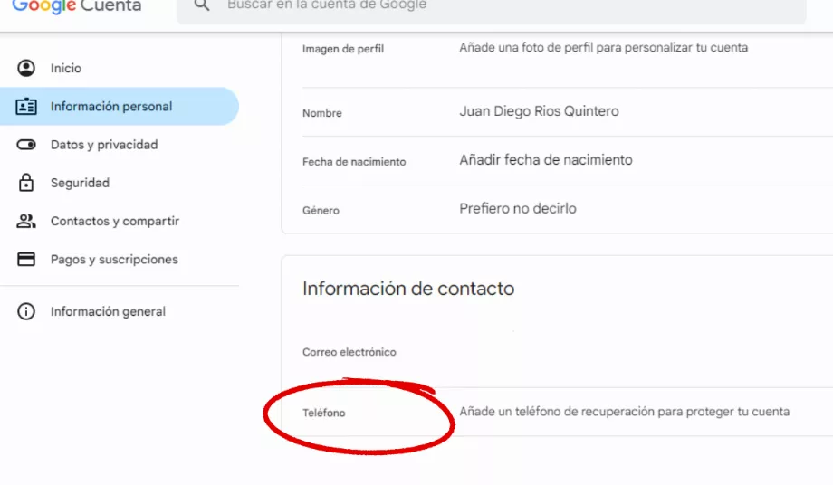 Le numéro est utilisé pour récupérer un compte en cas de vol. (Infoba/Google)