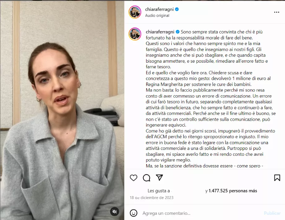 Après que Chiara se soit excusée, elle a continué la publication habituelle de son contenu. (Instagram : Chiara Ferragni)