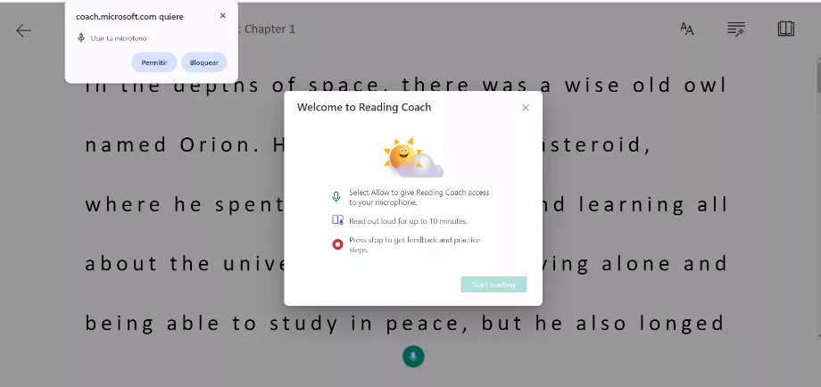 Il est indispensable d’activer le microphone pour que l’outil puisse entendre la prononciation. (Microsoft)