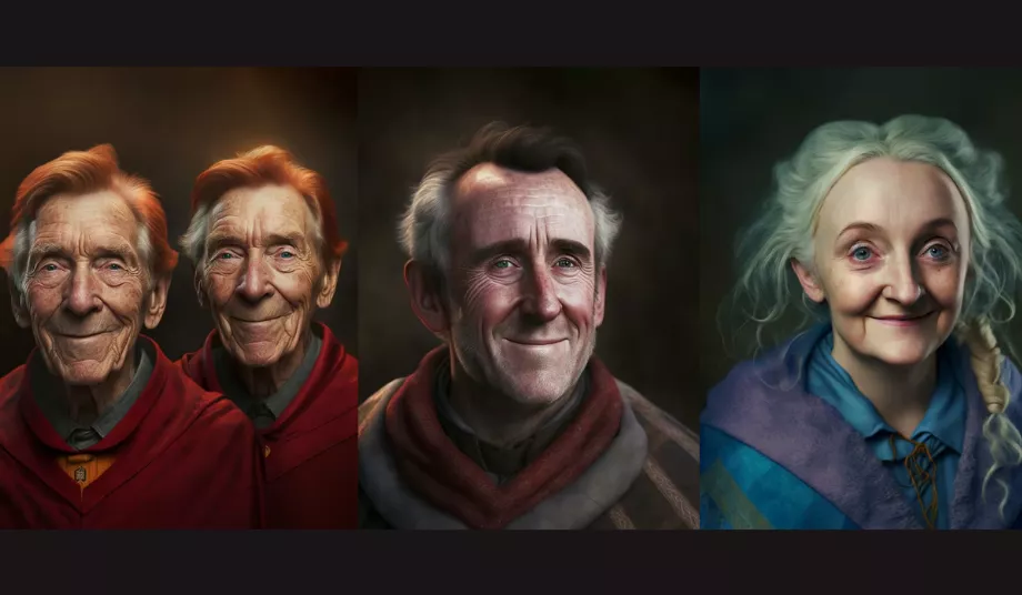 Percy et Fred Weasley, Neville Londubat et Luna Lovegood en tant qu'aînés. (À mi-parcours - @jed.ai.master)