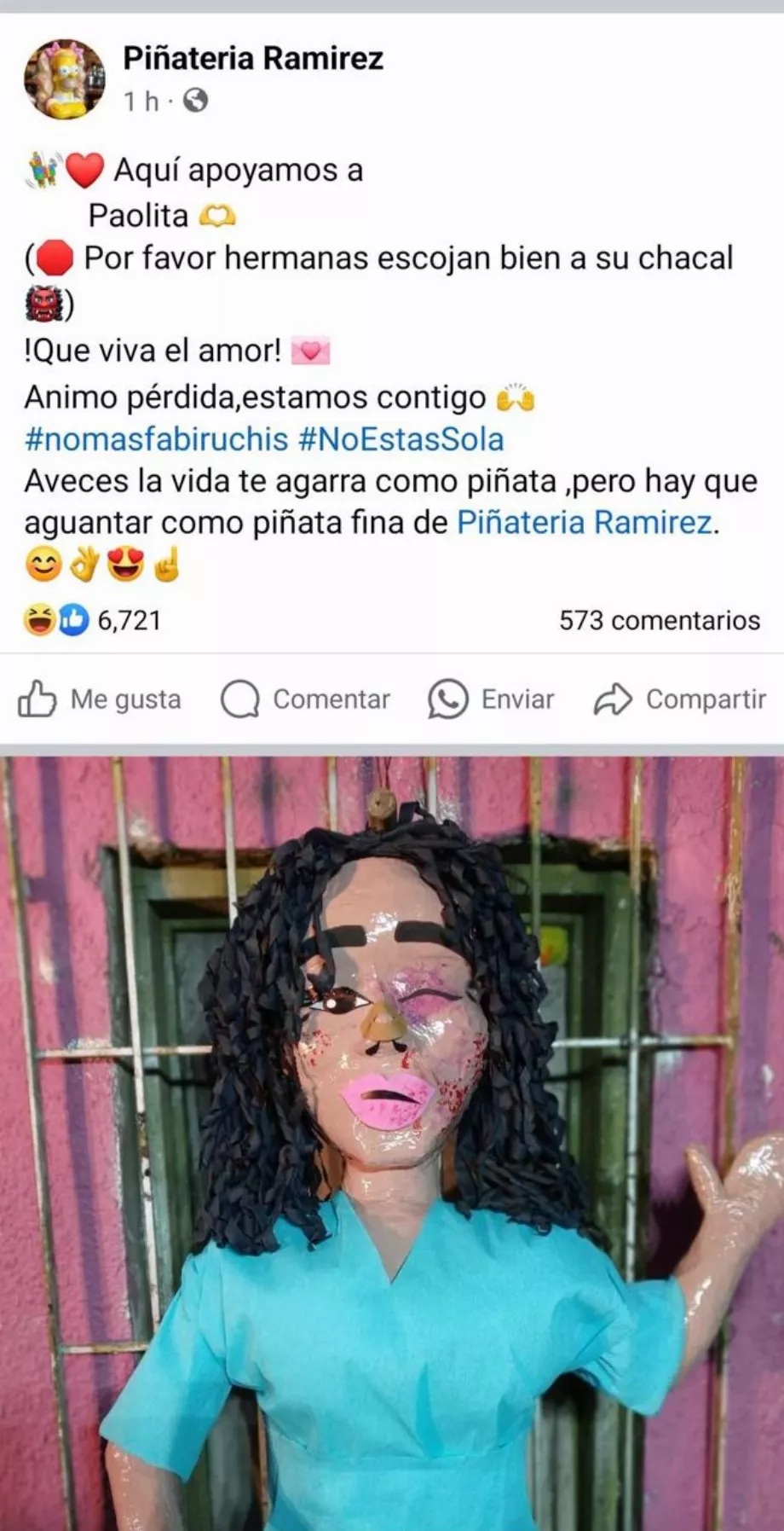 C'est ainsi qu'ils ont annoncé leur nouvelle création sur leur page Facebook officielle. Crédit : Piñatería Ramírez.