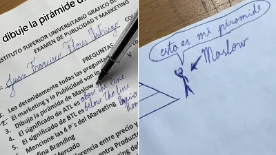Lors d'un examen de marketing, il leur a demandé de dessiner la pyramide de Maslow et le graphique d'un étudiant l'a dérouté.