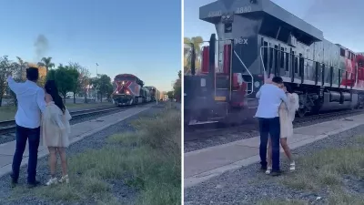 Un couple mexicain devient viral lorsqu'il révèle le sexe de son bébé à l'aide d'un train | VIDÉO