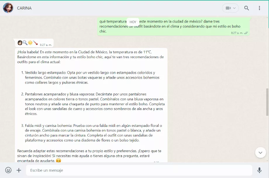 L'IA comprend les invites avec diverses suggestions. (WhatsApp)