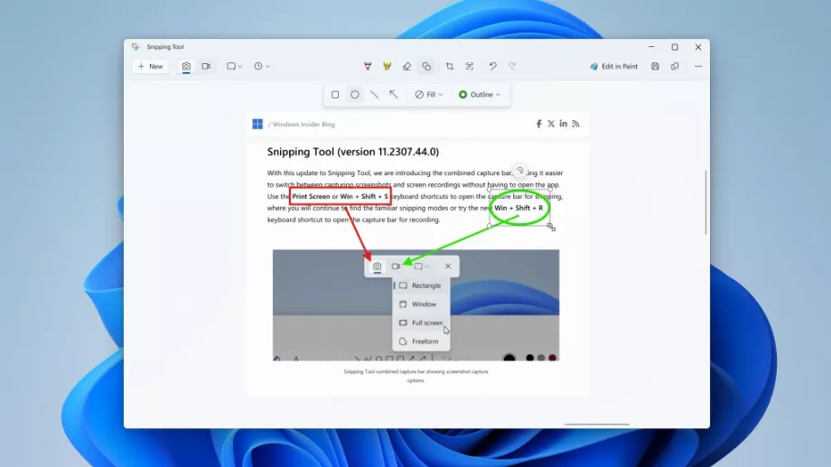Les captures d'écran peuvent être modifiées. (Blog Windows)
