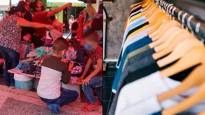 C'est le marché aux puces de vêtements, sacs et chaussures de luxe à Iztapalapa