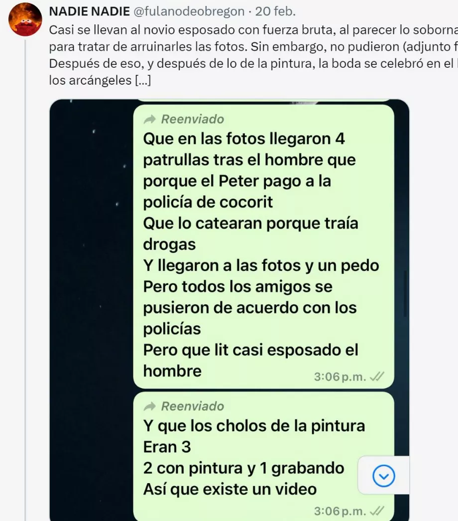 Les prétendus messages menaçants de la belle-mère. (X/ @fulanodeobregón)