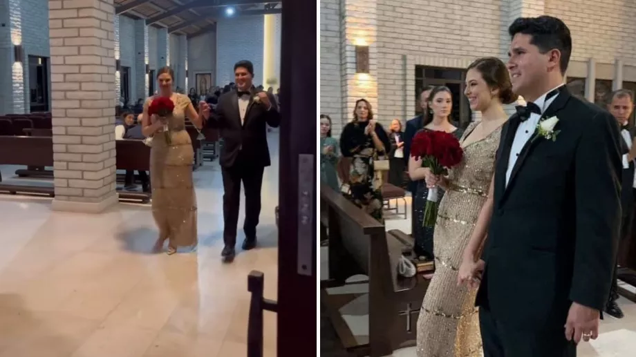 La mariée s'est changée en une robe dorée éclatante. (X/ @fulanodeobregón)